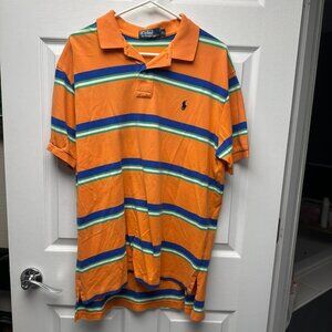 Ralph Lauren, Short Sleeve Polo, XL, Orange with blue stripes